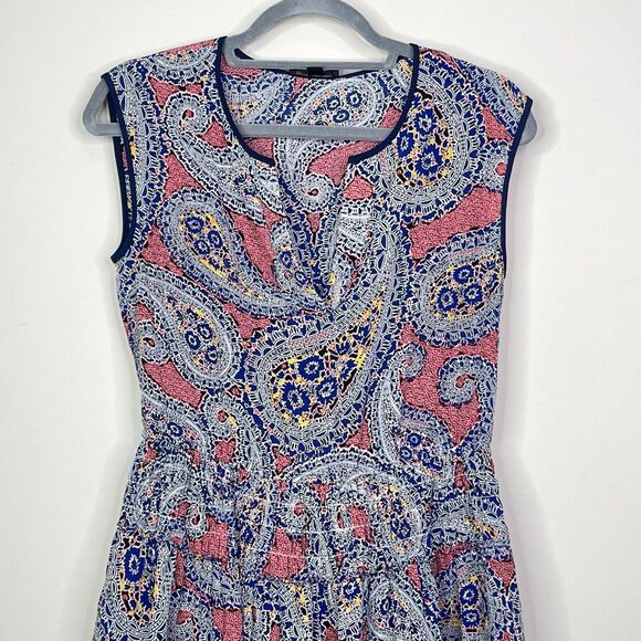 J. Crew Silk Paisley Smocked Sleeveless V-Neck Dress Women's Size 2 - Picture 4 of 9
